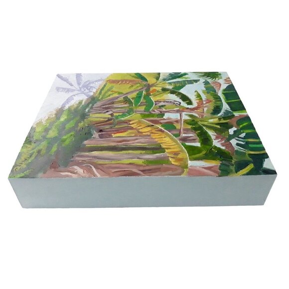 “Banana Trees“ Original oil painting on Cradled Wood Panel 8"w x 10"h x 2"d - Picture 5 of 9